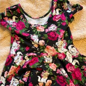 DISNEY Wild Rich Kids Black Floral & Cat Skater Dress - Pink Rose Print MARIE